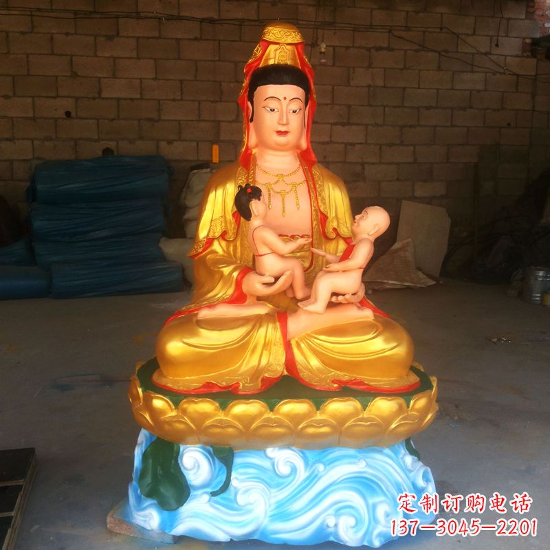 山东送子观音彩绘漆金雕塑