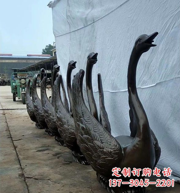 山东天鹅喷泉铜雕,园林喷泉水景流水组件