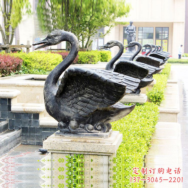 山东天鹅铜雕喷水喷泉-纯铜铸造公园水渠水景动物雕塑
