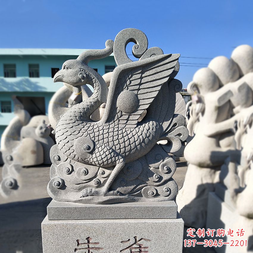 山东天之四灵之朱雀神鸟砂岩石雕塑