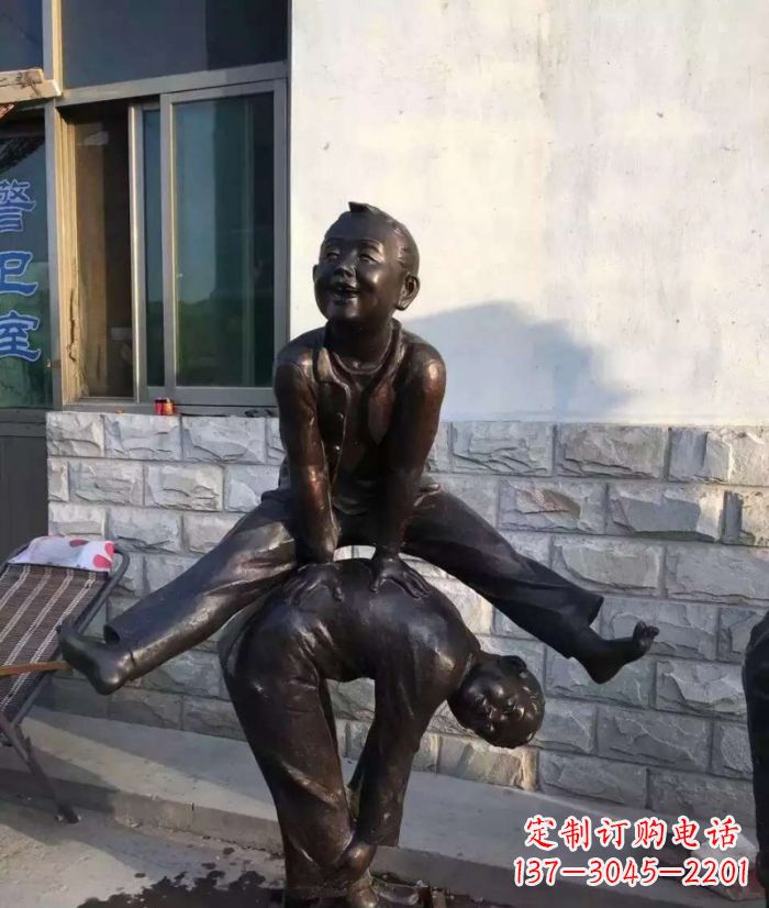 山东跳马儿童铜雕 (2)