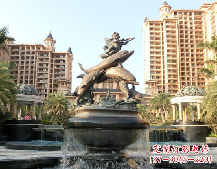 山东跳跃的海豚和小天使喷泉铜雕