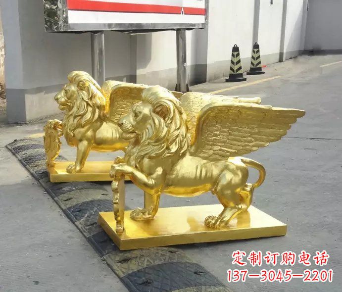 山东贴金圣马可飞狮铜雕