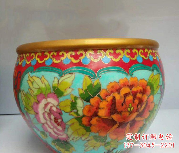 山东铜雕彩绘庭院装饰景观水缸雕塑
