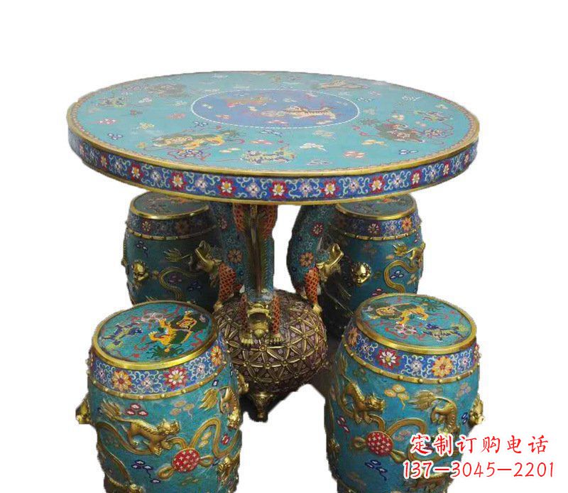 山东铜雕彩绘小象圆桌景观摆件