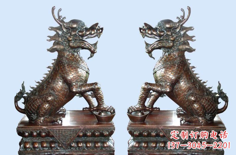 山东铜雕踩元宝招财麒麟