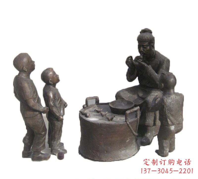 山东铜雕吹糖人的古代人物