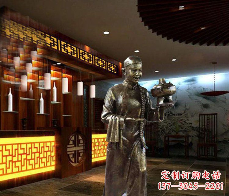 山东铜雕店小二小品人物雕塑