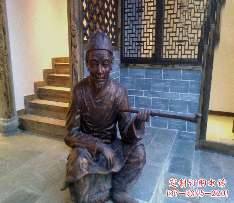 山东铜雕店小二吸烟庭院人物雕塑