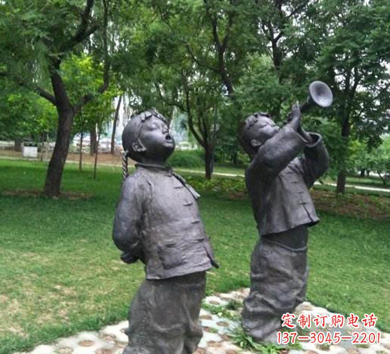山东铜雕儿童吹唢呐