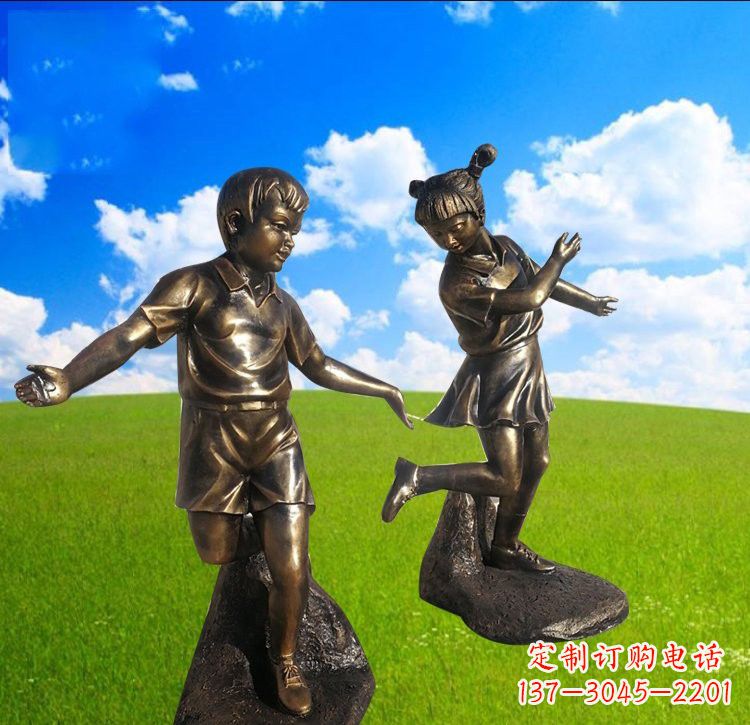 山东铜雕儿童踢毽子