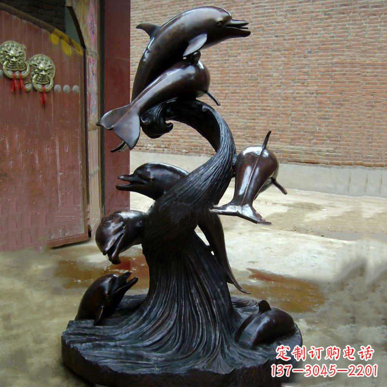 山东铜雕海豚景观雕塑