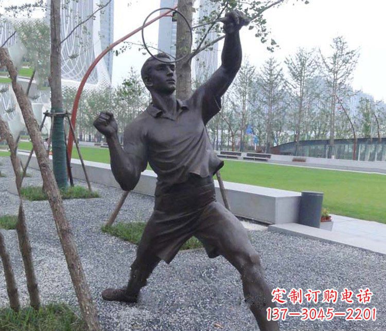山东铜雕户外公园打羽毛球运动人物摆件