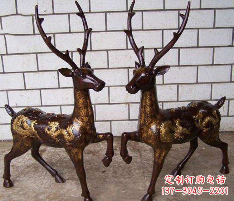 山东铜雕吉祥复古梅花鹿雕塑摆件