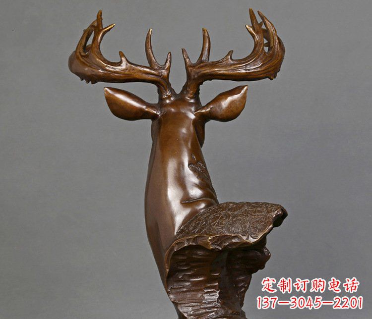 山东铜雕吉祥招财鹿头雕塑摆件