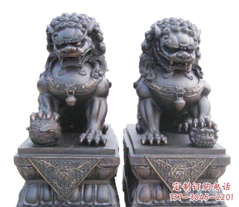 山东铜雕酒店镇宅招财狮子摆件 (2)