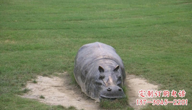 山东铜雕趴着的河马