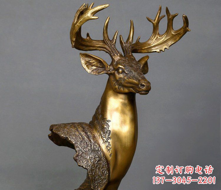 山东铜雕如意铜鹿头摆件