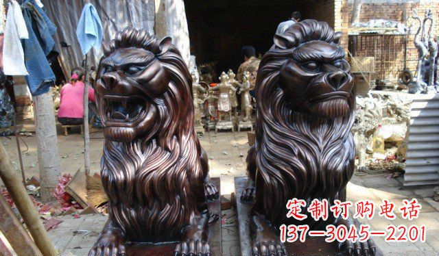 山东铜雕狮子公司门口雕塑 (2)