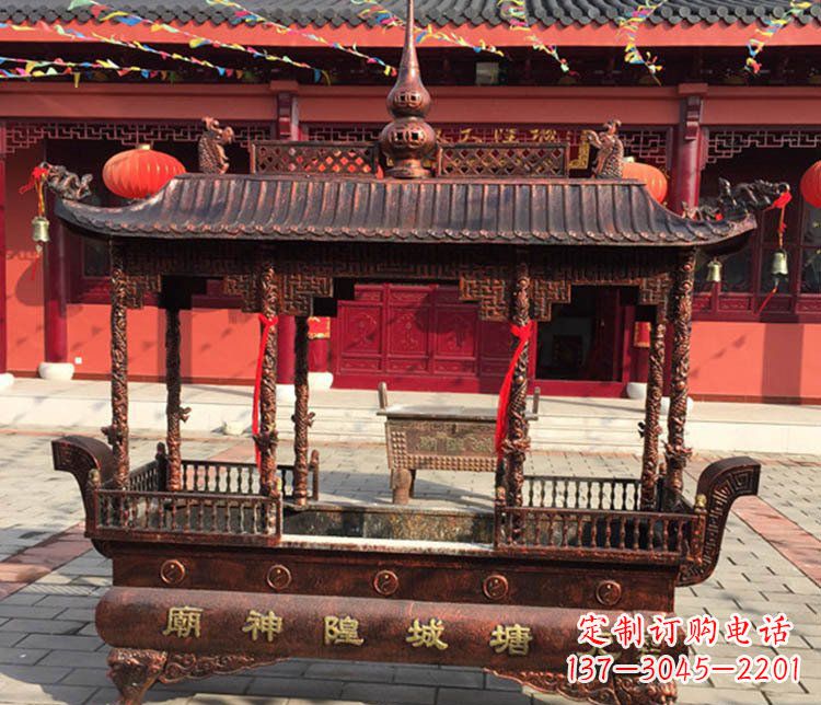 山东铜雕寺庙佛光普照香炉雕塑摆件