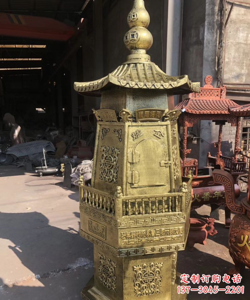 山东铜雕香炉塔寺庙摆件
