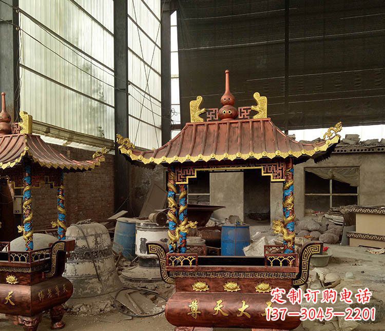 山东铜雕小型寺庙香炉摆件