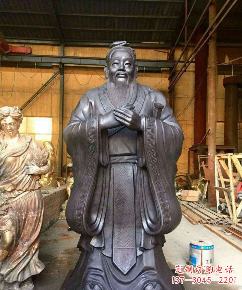 山东铜雕校园孔子人像雕塑