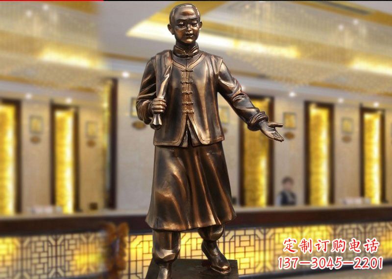 山东铜雕迎宾人物店小二