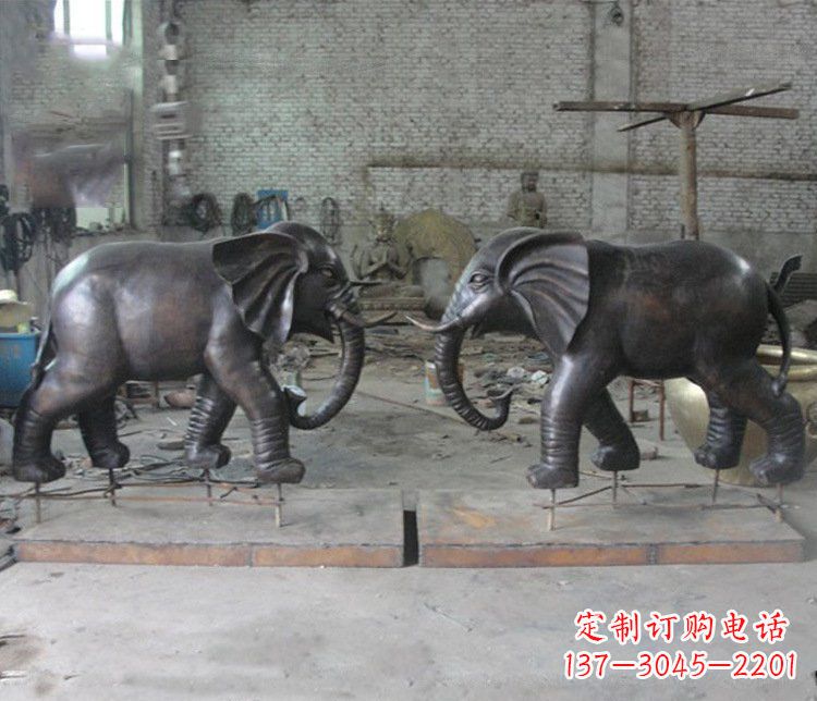 山东铜雕园林动物大象雕塑 (2)
