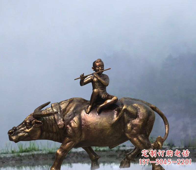 山东铜雕园林牧童骑牛