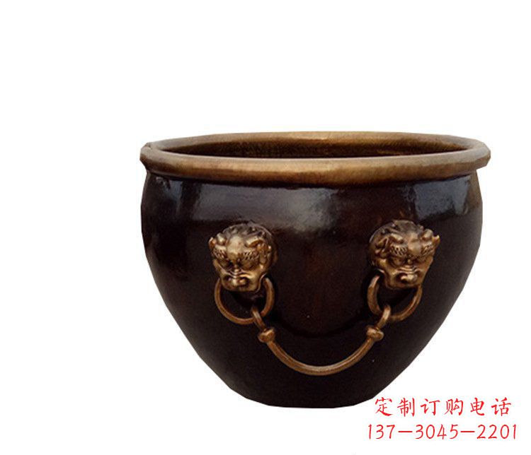 山东铜雕圆形荷花水缸雕塑 (4)