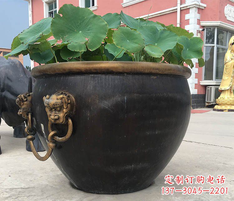 山东铜雕圆形荷花水缸雕塑 (3)