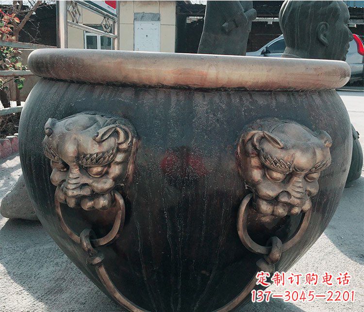 山东铜雕圆形荷花水缸雕塑 (6)