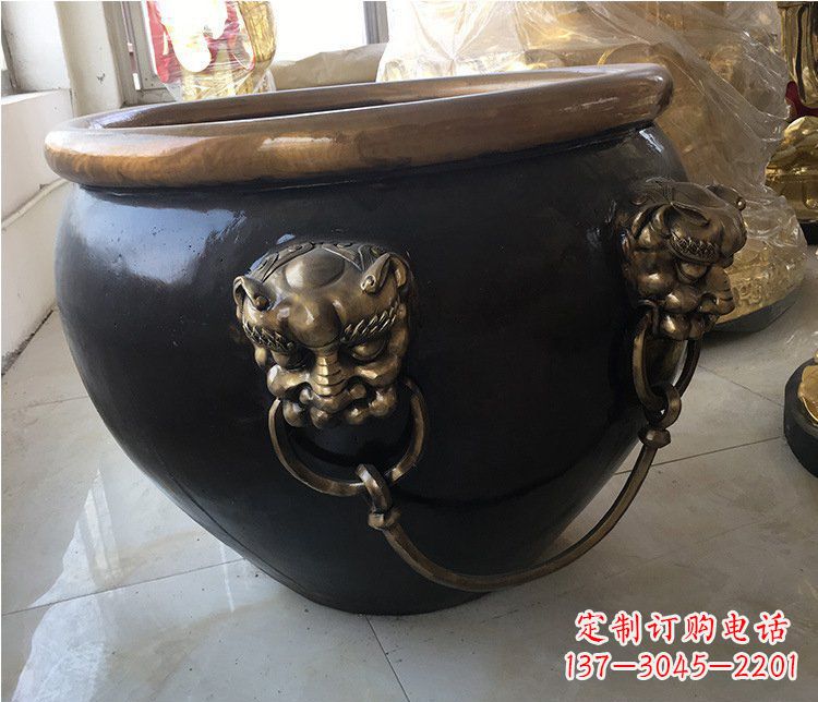 山东铜雕圆形荷花水缸雕塑 (5)