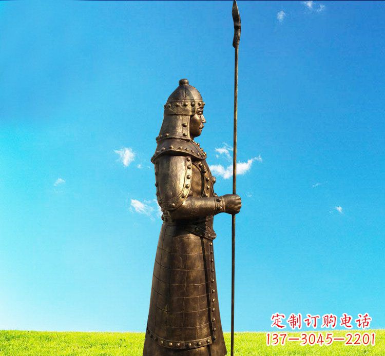 山东铜雕战士站岗古代人物雕塑