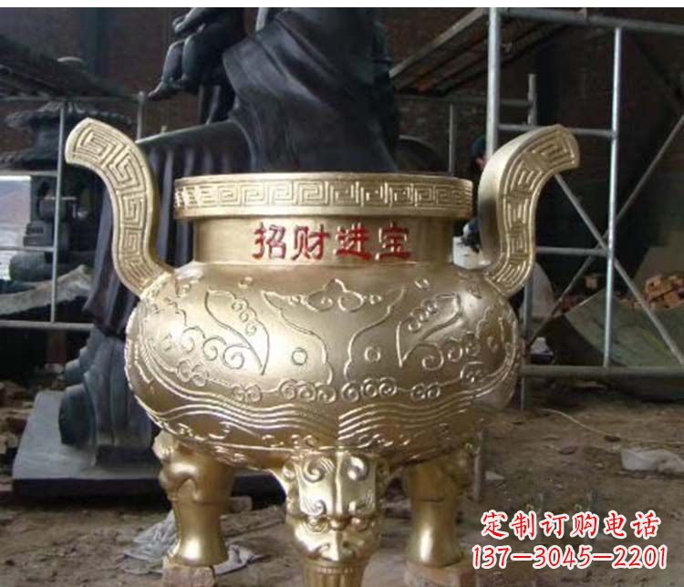 山东铜雕招财进宝圆形香炉