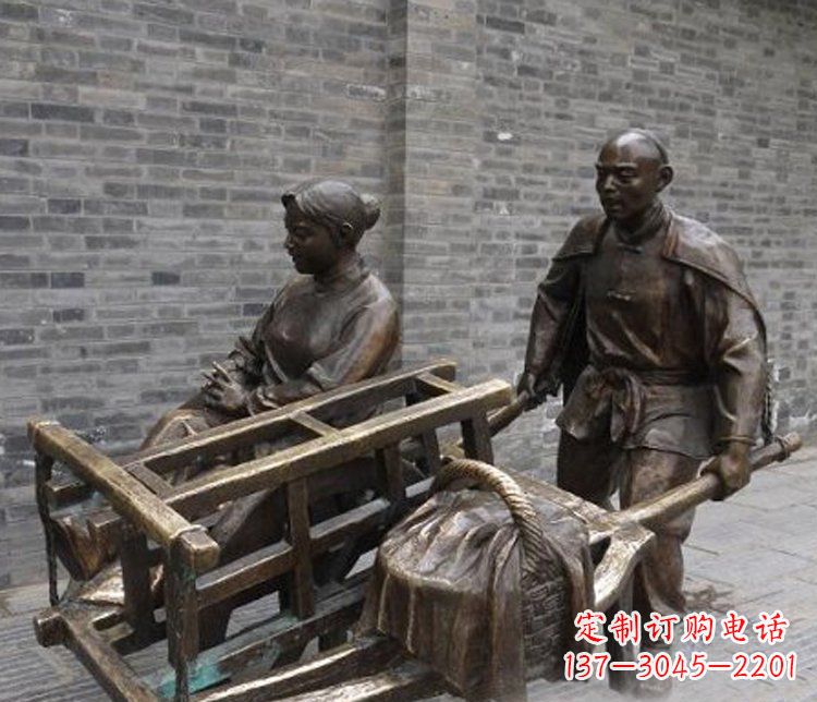 山东推独轮车的人物铜雕