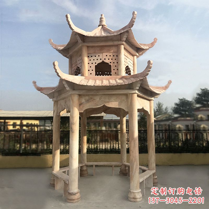 山东晚霞红大理石凉亭雕塑
