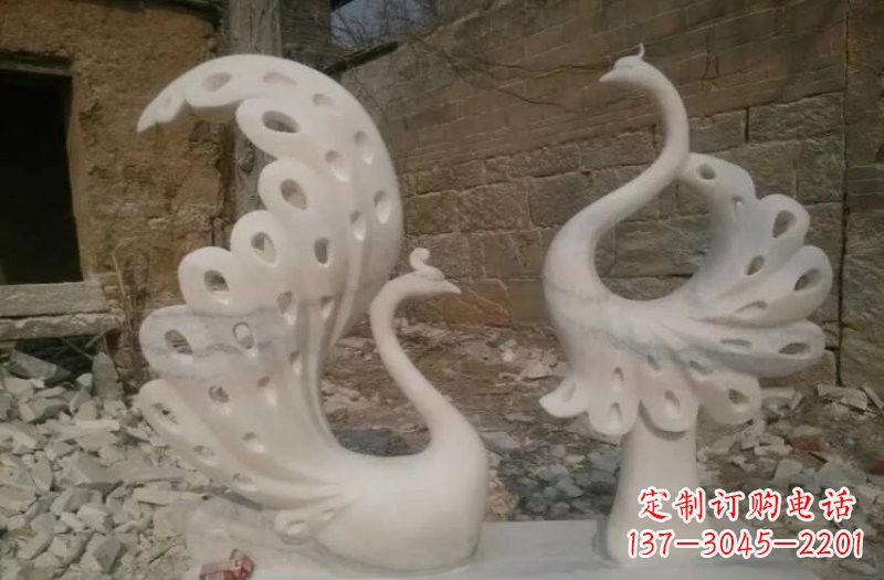 山东晚霞红抽象石雕孔雀