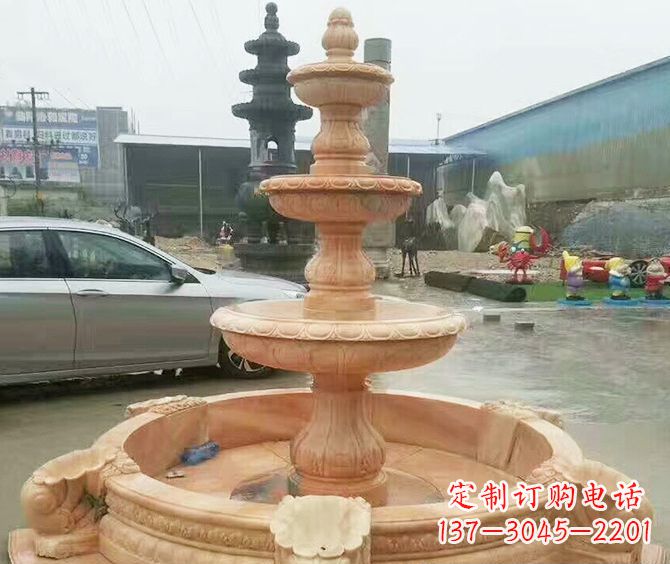 山东晚霞红多层大型石雕喷泉 (3)