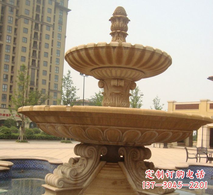 山东晚霞红多层大型石雕喷泉 (5)