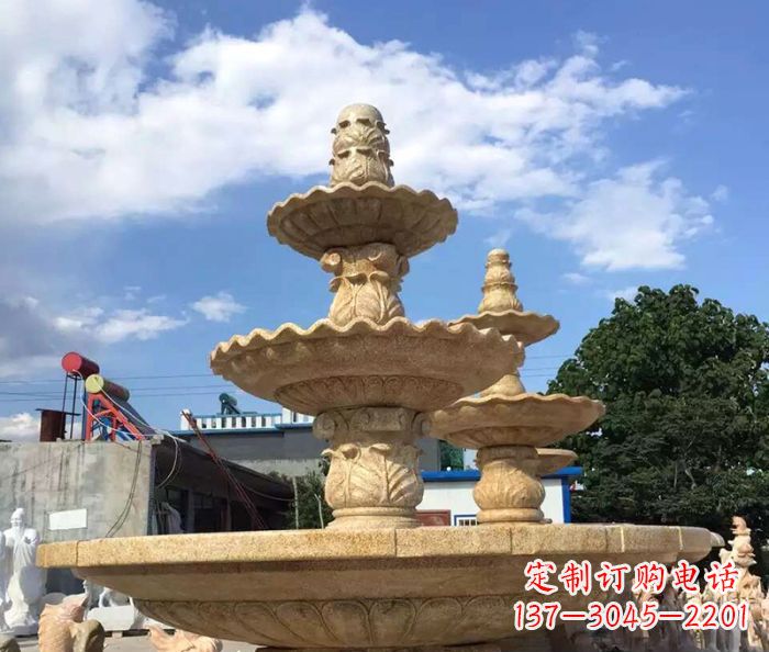 山东晚霞红多层喷泉石雕