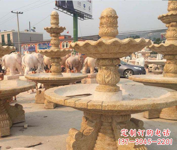 山东晚霞红多层大型石雕喷泉
