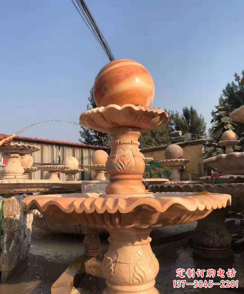 山东晚霞红风水球雕塑别墅庭院景观雕塑