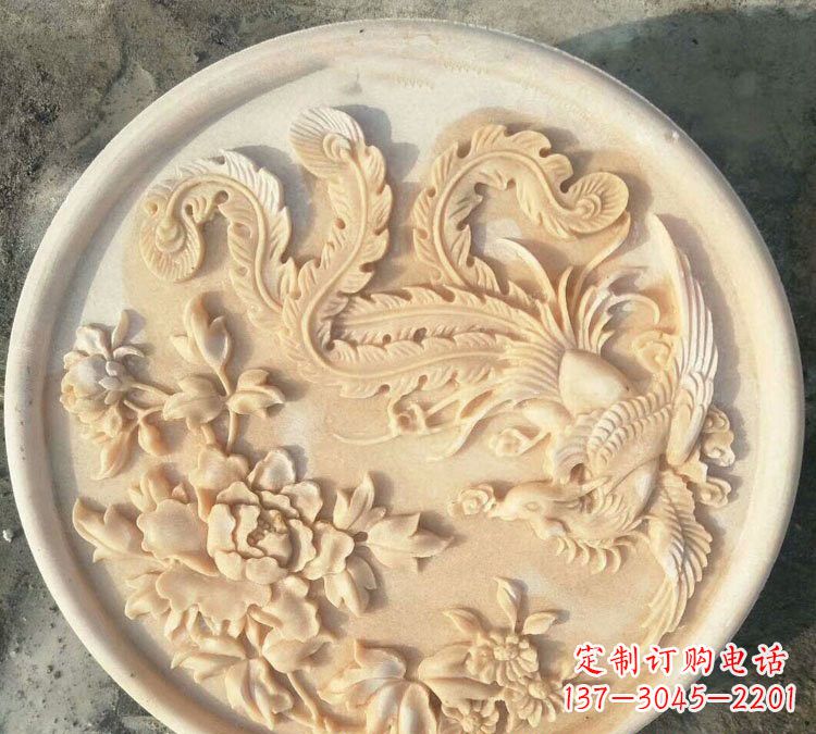 山东晚霞红凤凰牡丹石浮雕