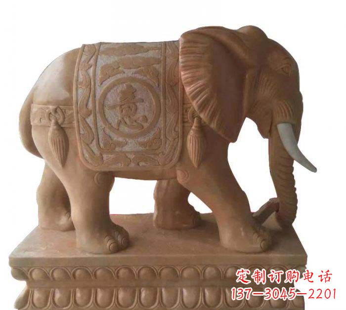 山东晚霞红吉祥如意大象石雕 (2)