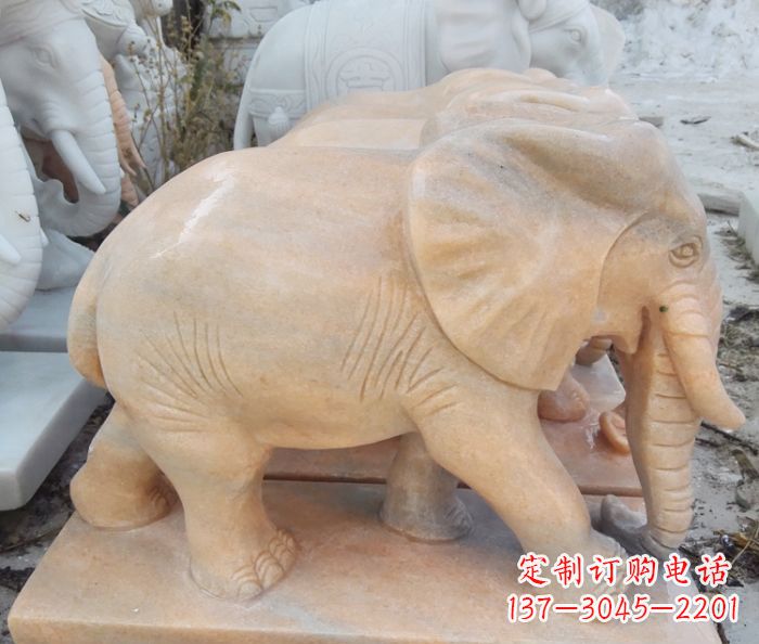 山东晚霞红吉祥如意大象石雕 (3)