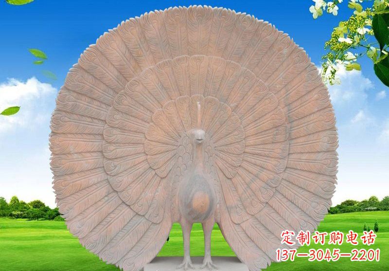 山东晚霞红开屏孔雀雕塑