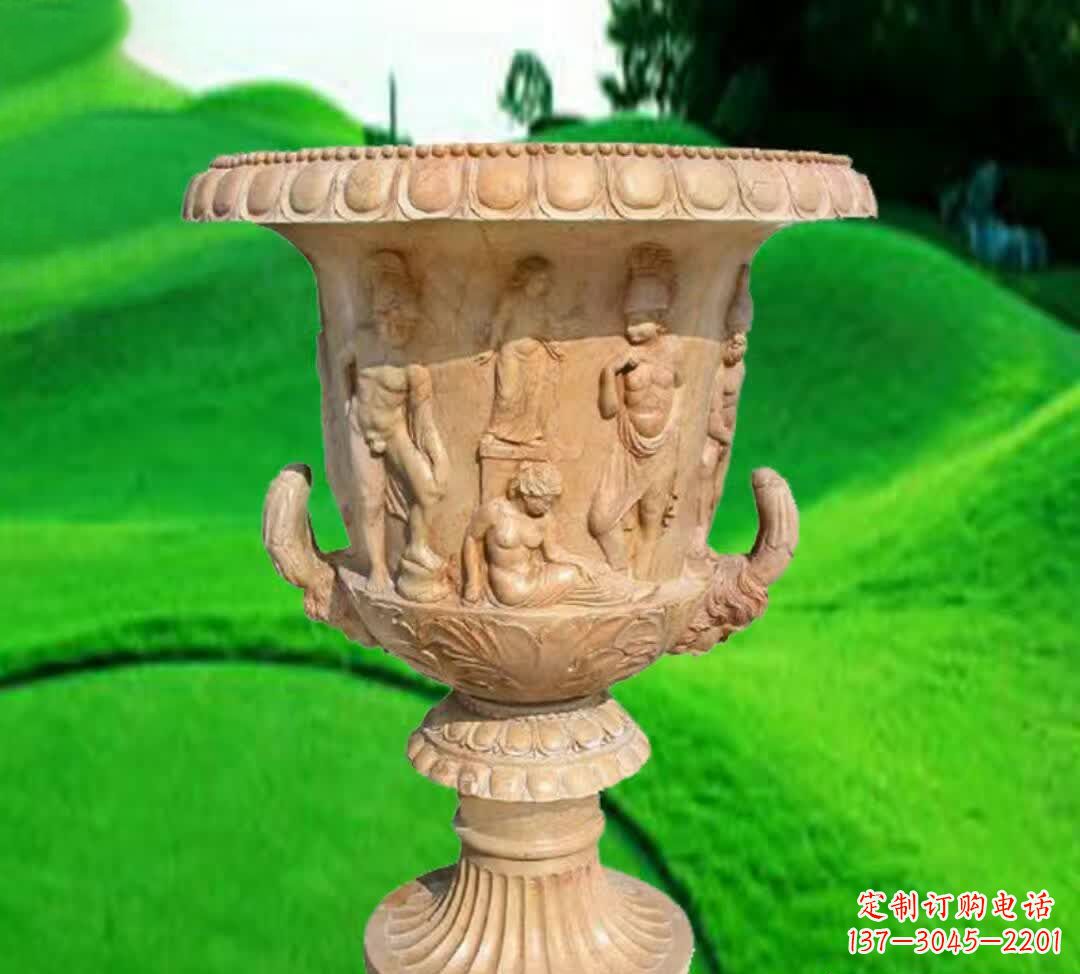 山东晚霞红欧式花盆石雕