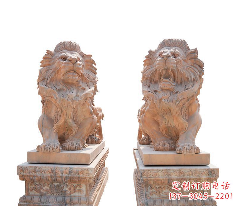 山东晚霞红欧式狮子雕塑
